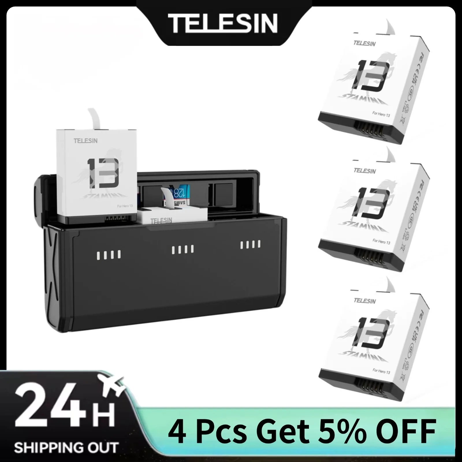Gopro Action Camera Hero 13 Black - TELESIN Portable Fast Charging Box and