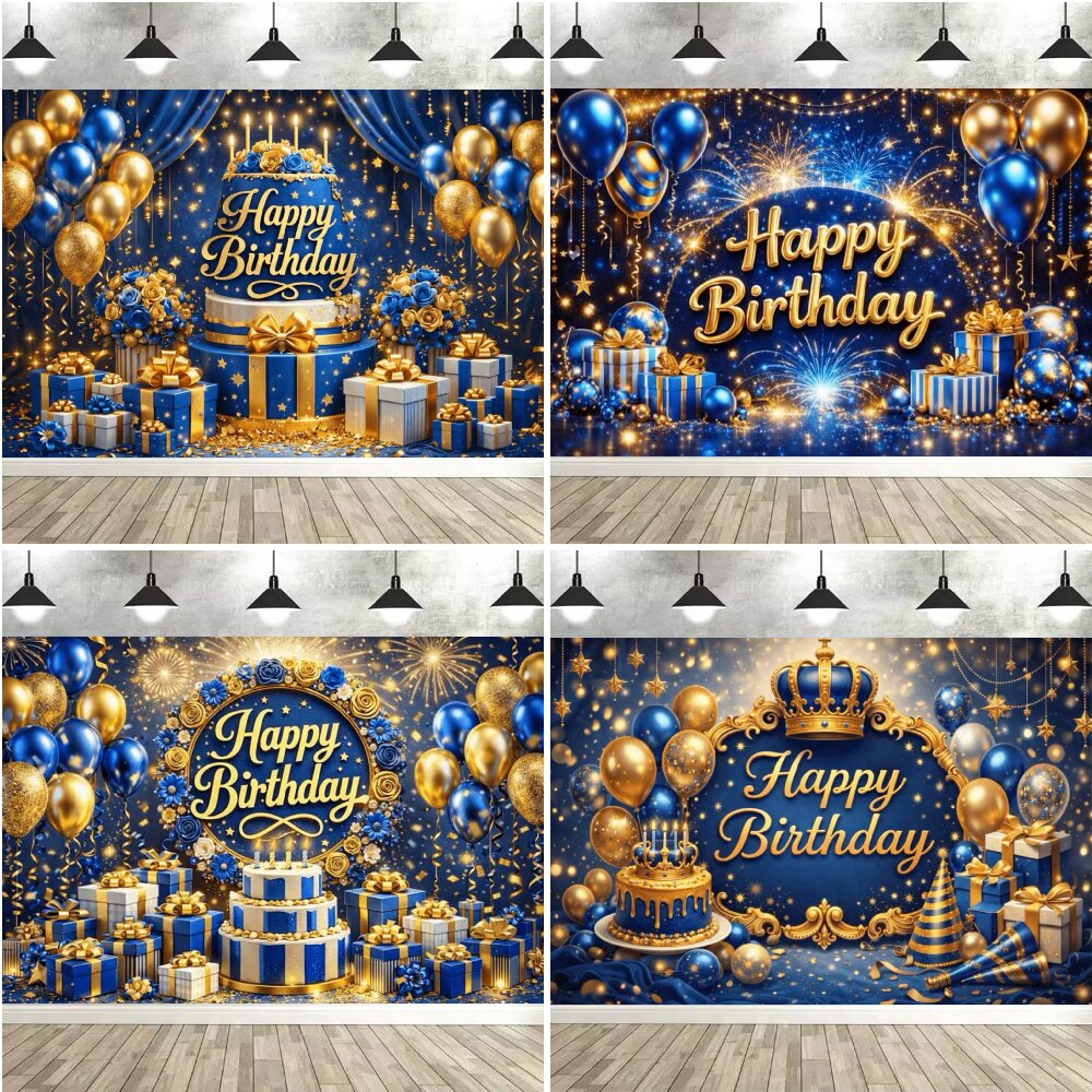 Photography Of A Man - Blue Gold Luxury Happy Birthday Backdrop